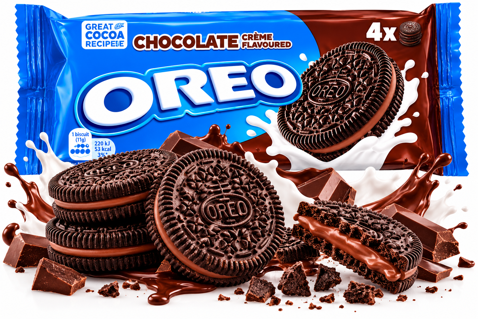 Oreo بالشوكولاتة والكريمة – بسكويت مقرمش بنكهة الشوكولاتة