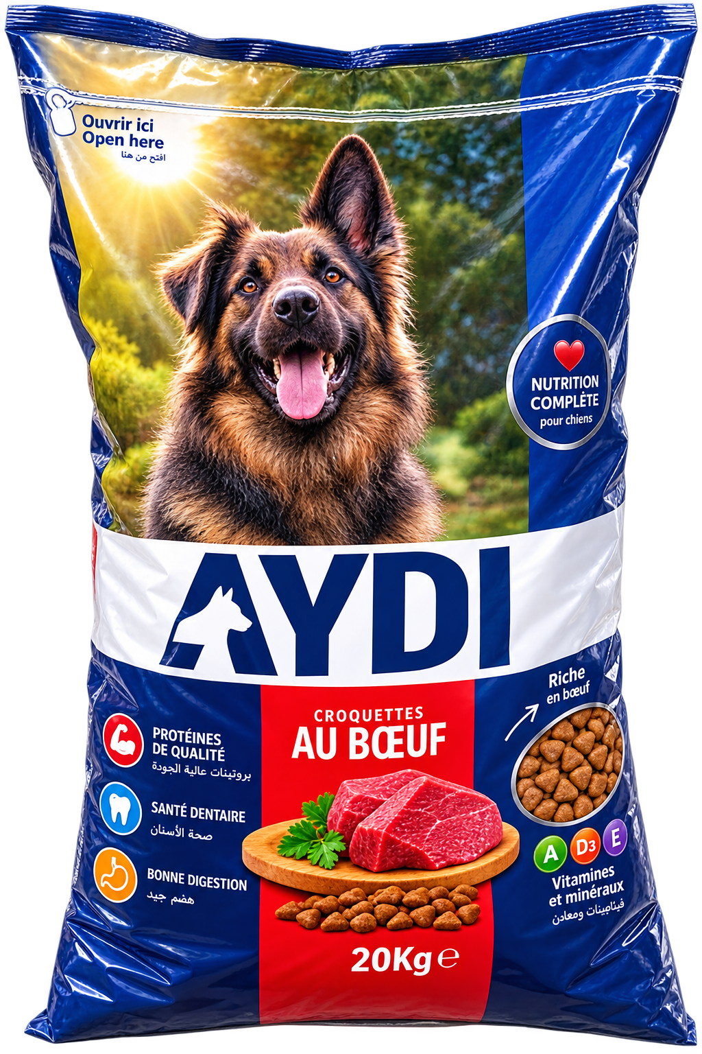 AYDI Croquettes au Bœuf 20kg – غذاء كامل للكلاب بنكهة اللحم البقري